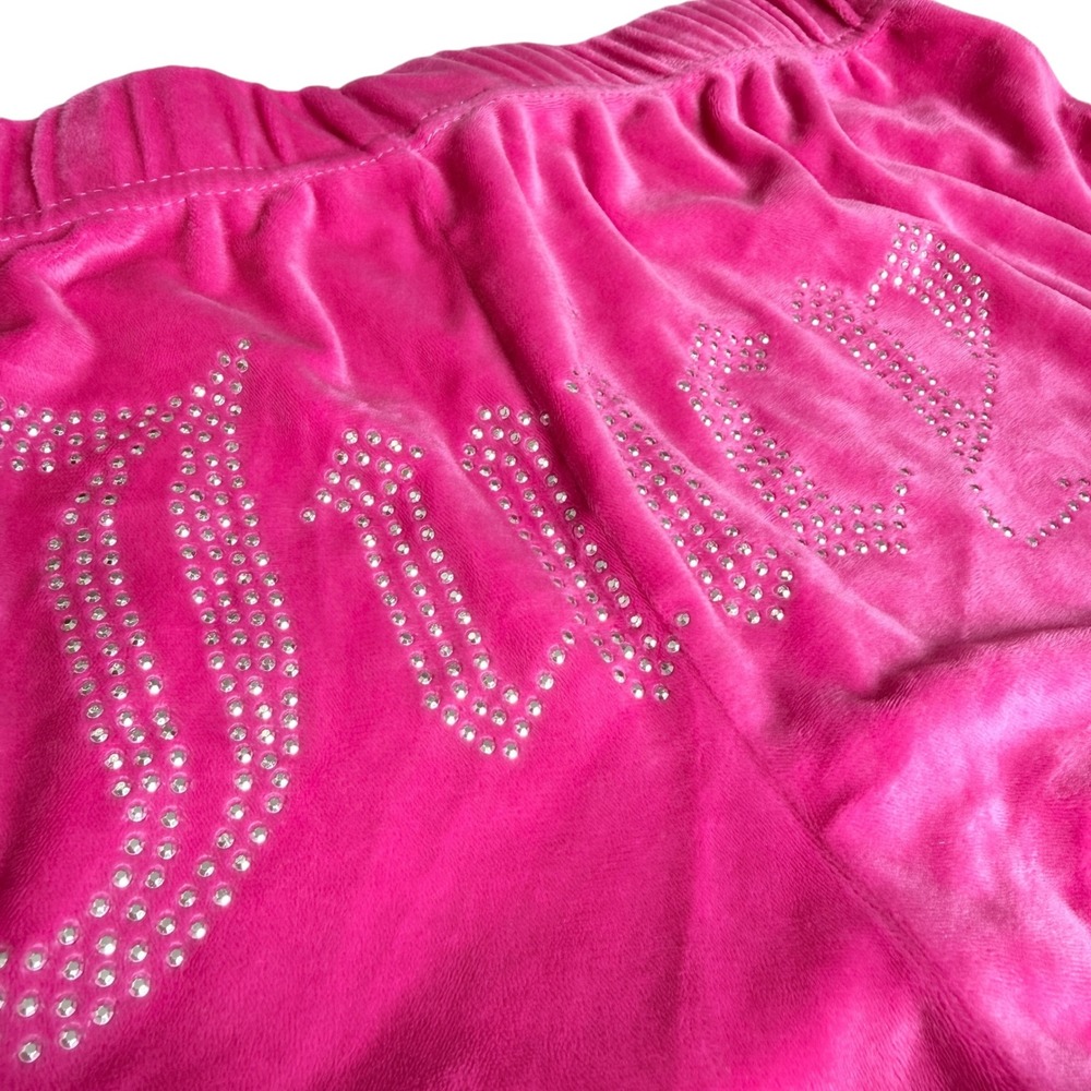 Juicy Couture Velour Logo Shorts Womens Medium Roller Girl Barbie Pink Festival